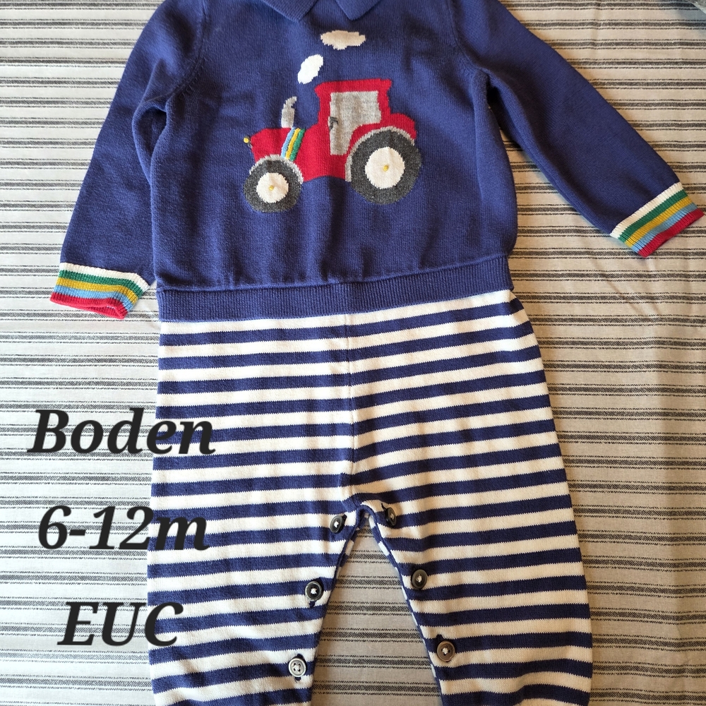 Boden Navy and Red Tractor One Piece
